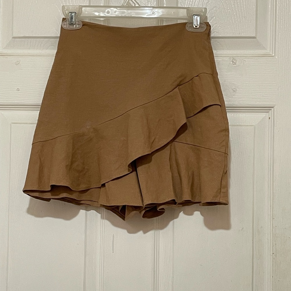 NWT Brown Express Linen Faux Wrap Skort